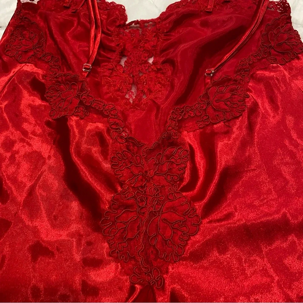 Vintage Gold Tag Victorias Secret Medium Red Sexy Flirty Nightie Lingerie Lace - Picture 6 of 7
